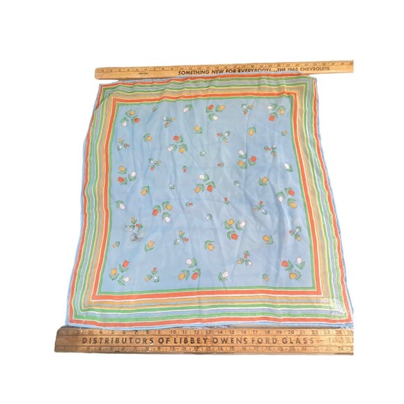 Vintage Floral Square Scarf Blue Lightweight Boho Hippie Bandana Neck Wrap - Picture 1 of 4